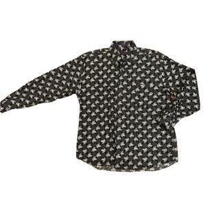 Alan Flusser Black and White Geometric Short-Sleeve Button-Down Shirt